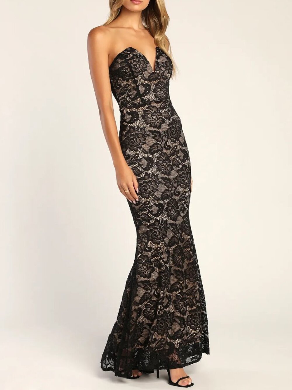 Lulus Sexy Sophistication Black Lace Strapless Trumpet Maxi Dress Size Medium